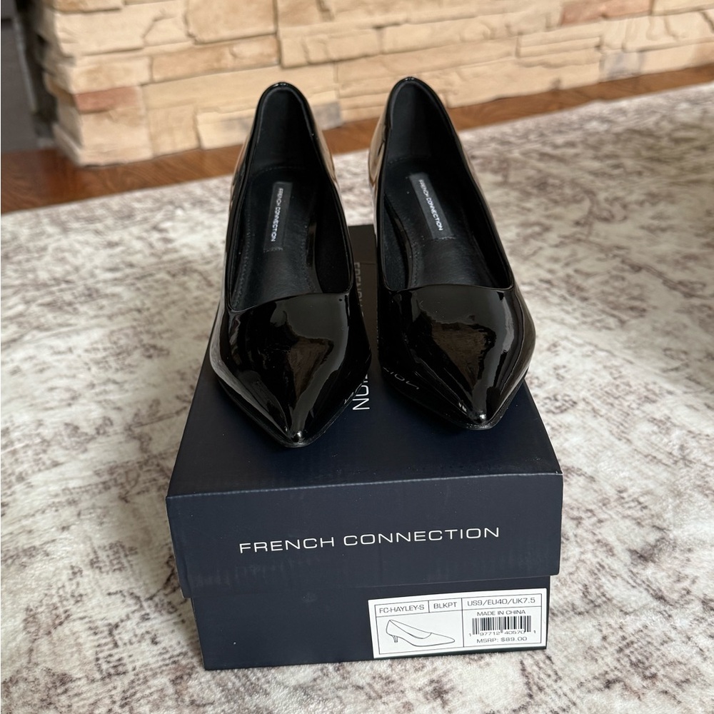 WORN ONCE French Connection Black Patent Heels (Size 7)
